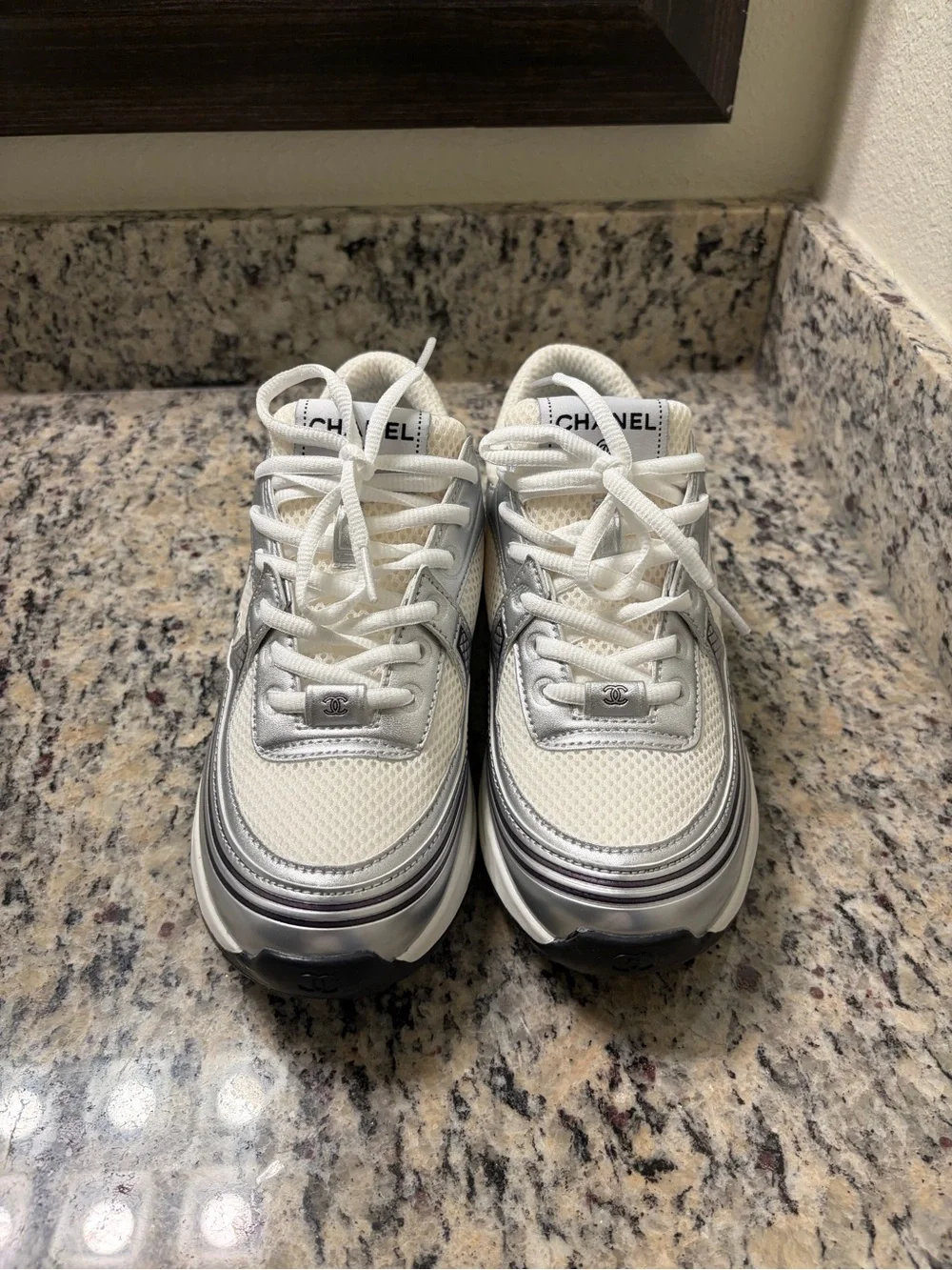 Chanel Silver & White Athletic Sneakers for men or women - Picture 6 of 8